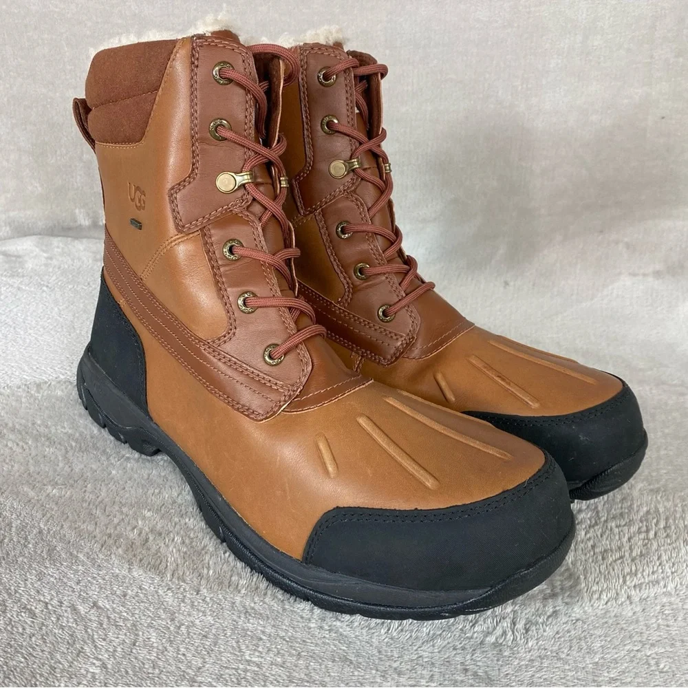 UGG Felton Snow Boots Mens Size 15 Brown Waterproof Leather Vibram Sheepskin NEW
